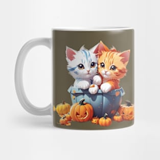 Halloween kittens playing with pumpkins Mug